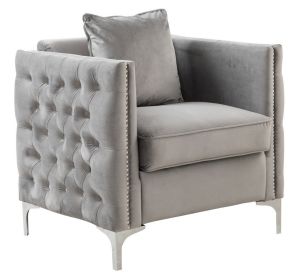 Bayberry 34" Gray Velvet Chair with 1 Pillow