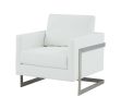 Modrest Prince Contemporary White Vegan Leather & Silver Accent Chair