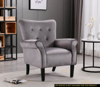 Stylish Living Room Furniture 1pc Accent Chair Grey Button-Tufted Back Rolled-Arms Black Legs Modern Design Furniture