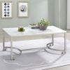 White and Satin Nickel Coffee Table with Casters