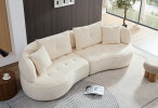 WKS7W White sectional sofa with removable pillows, durable fabric, solid wood frame, high density sponge filler