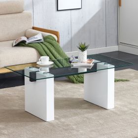 Modern minimalist transparent tempered glass coffee table , paired with white MDF decorative columns. Computer desk. Game table. CT-1546