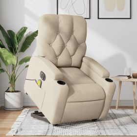 Electric Stand up Massage Recliner Chair Cream Fabric