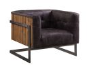 ACME Sagat Accent Chair, Antique Ebony Top Grain Leather & Rustic Oak 59667