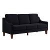 Modern 3 Piece seat Sofa Couch with Scooped Armrest/Wood legs,Upholstered Velvet 3-seat Sofa with Removable Cushions for Livingroom Bedroom,Black