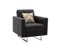 Victoria 33.5" Dark Gray Linen Fabric Armchair with Metal Legs, Side Pockets, and Pillow