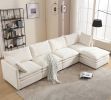 Modern U-shaped Sectional Sofa ,5-seat Upholstered Sofa Furniture,Sleeper Sofa Couch with Chaise Lounge for Living Room,Apartment,Beige, Polyester