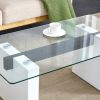 Modern minimalist transparent tempered glass coffee table , paired with white MDF decorative columns. Computer desk. Game table. CT-1546