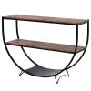 TREXM Rustic Industrial Design Demilune Shape Textured Metal Distressed Wood Console Table (Distressed Brown)