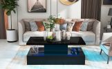 ON-TREND Coffee Table Cocktail Table Modern Industrial Design with LED lighting, 16 colors with a remote control (Black)