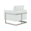 Modrest Prince Contemporary White Vegan Leather & Silver Accent Chair