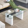 Modern minimalist transparent tempered glass coffee table , paired with white MDF decorative columns. Computer desk. Game table. CT-1546