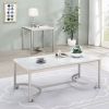 White and Satin Nickel Coffee Table with Casters