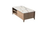 47 Inch Modern Farmhouse Double Drawer Coffee Table for Living Room or Office , Tobacco Wood and White Marble