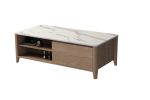 47 Inch Modern Farmhouse Double Drawer Coffee Table for Living Room or Office , Tobacco Wood and White Marble