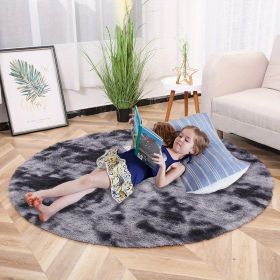 1pc, Tie-Dye Plush PV Velvet Area Rug, 62.99", American Style Round Rug, Floor Decor (Color: Tie-dye Dark Gray)