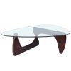 Living Room triangle 12mm tempered glass solid wood base coffee table