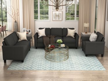 Polyester-blend 3 Pieces Sofa Set; Living Room Set (Color: Black)