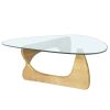 Living Room triangle 12mm tempered glass solid wood base coffee table