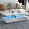 LED Coffee Table with Storage, Modern Center Table with 2 Drawers and Display Shelves, Accent Furniture with LED Lights for Living Room