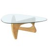 Living Room triangle 12mm tempered glass solid wood base coffee table