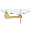 Living Room triangle 12mm tempered glass solid wood base coffee table