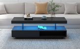 LED Coffee Table with Storage, Modern Center Table with 2 Drawers and Display Shelves, Accent Furniture with LED Lights for Living Room